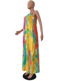 Summer Tie Dye Loose Strap Long Maxi Dress