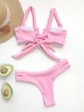Summer 2 Piece Solid Color Knotted Swimwear