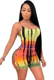 Summer Hollow Out Sexy Tie Dye Strap Bodycon Rompers