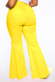 Summer Yellow High Waist Ripped Flare Jeans