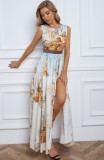 Summer Formal Print Sleeveless Slit Long Dress
