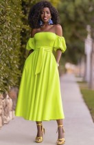Robe longue élégante sans bretelles vert néon d'été