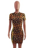 Summer Leopard Print Short Sleeve Mini Bodycon Dress