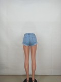 Summer Light Blue Lace-Up Tassels Denim Shorts