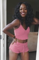 Summer Pink Matching Ruffles Strap Crop Top und Shorts 2-teiliges Set