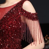 Summer Formal Sequins Cut Out Shoulder Tassels Evening Dress