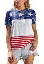 Summer Stars Print Streifen O-Neck Basic Shirt