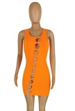 Summer Orange Hollow Out Sleeveless Mini Bodycon Dress