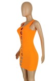 Summer Orange Hollow Out Sleeveless Mini Bodycon Dress