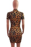 Summer Leopard Print Short Sleeve Mini Bodycon Dress