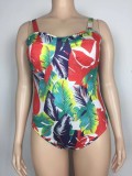 Summer Plus Size Print One-Piece Strap Swimwear with Matching Cover-Up