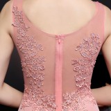 Summer Lace Upper Sleeveless Pink Mermaid Evening Dress