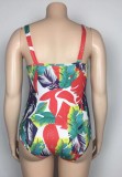 Summer Plus Size Print One-Piece Strap Swimwear with Matching Cover-Up