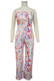Summer Print Colorful Sexy Strapless Loose Jumpsuit
