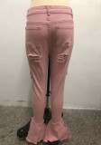 Summer Pink Bell Bottom High Waist Ripped Jeans