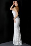 Summer White Sequins Strapless Wedding Mermaid Bridal Gown