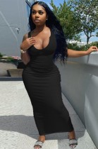 Robe d'été décontractée noire sexy moulante longue débardeur