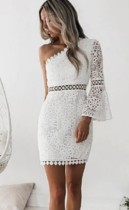 Sommer White Lace One Shoulder Mini Club Kleid