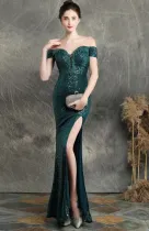 Summer Sequins Sweetheart Lace-Up Slit Evening Dress