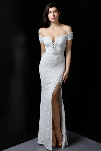 Summer Sequins Sweetheart Lace-Up Slit Evening Dress