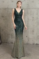 Summer Sequins Sleeveless V-Neck Mermaid Evening Dress