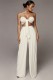 Summer Sexy White Knotted Bandeau Top and High Waist Wide Pants Set