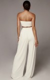 Summer Sexy White Knotted Bandeau Top and High Waist Wide Pants Set