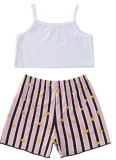 Summer Kids Girl Print Strap Crop Top and Shorts Set