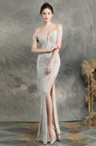 Summer Sequins Sweetheart Lace-Up Slit Evening Dress