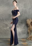 Summer Sequins Sweetheart Lace-Up Slit Evening Dress