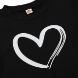 Summer Kids Girl Heart Print O-Neck Regular Shirt