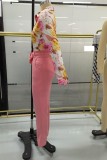 Summer Elegant Floral Blouse and Solid Pants 2PC Suit