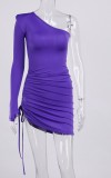 Summer Formal One Shoulder Ruched Strings Mini Party Dress
