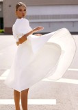 Summer Formal White Puff Sleeve O-Neck Prom Dress