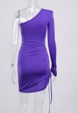 Summer Formal One Shoulder Ruched Strings Mini Party Dress