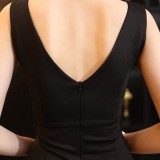 Summer Formal Black Sleeveless V-Neck Ruffles Slit Evening Dress
