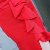 Summer Formal Red Sleeveless V-Neck Ruffles Slit Evening Dress