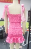 Summer Casual Pink Ruffles Knotted Strap Mini Sundress