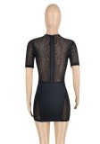 Summer Black Hollow Out Sexy Short Sleeve Mini Bodycon Dress