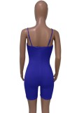 Summer Blue Lace-Up Sexy Bodycon Ribbed Strap Rompers