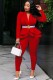 Spring Formal Red Matching Long Sleeve Peplum Top and Pants Suit