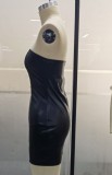 Summer Formal Black Leather Sexy Tube Dress