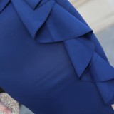 Summer Formal Blue Sleeveless V-Neck Ruffles Slit Evening Dress