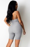 Summer Grey Lace-Up Sexy Bodycon Ribbed Strap Rompers