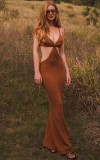 Summer Formal Sexy Brown Hollow Out Strap Long Dress