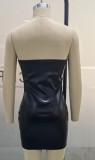 Summer Formal Black Leather Sexy Tube Dress