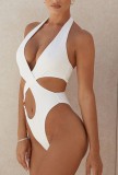 One-Piece White Hollow Out Halter Swimwear