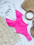 One-Piece Pink Hollow Out Halter Swimwear