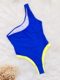 One-Piece Block Color Sexy One Shoulder Swimwear