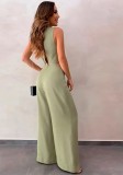 Summer Green Hollow Out Sleeveless V-Neck Classy Jumpsuit